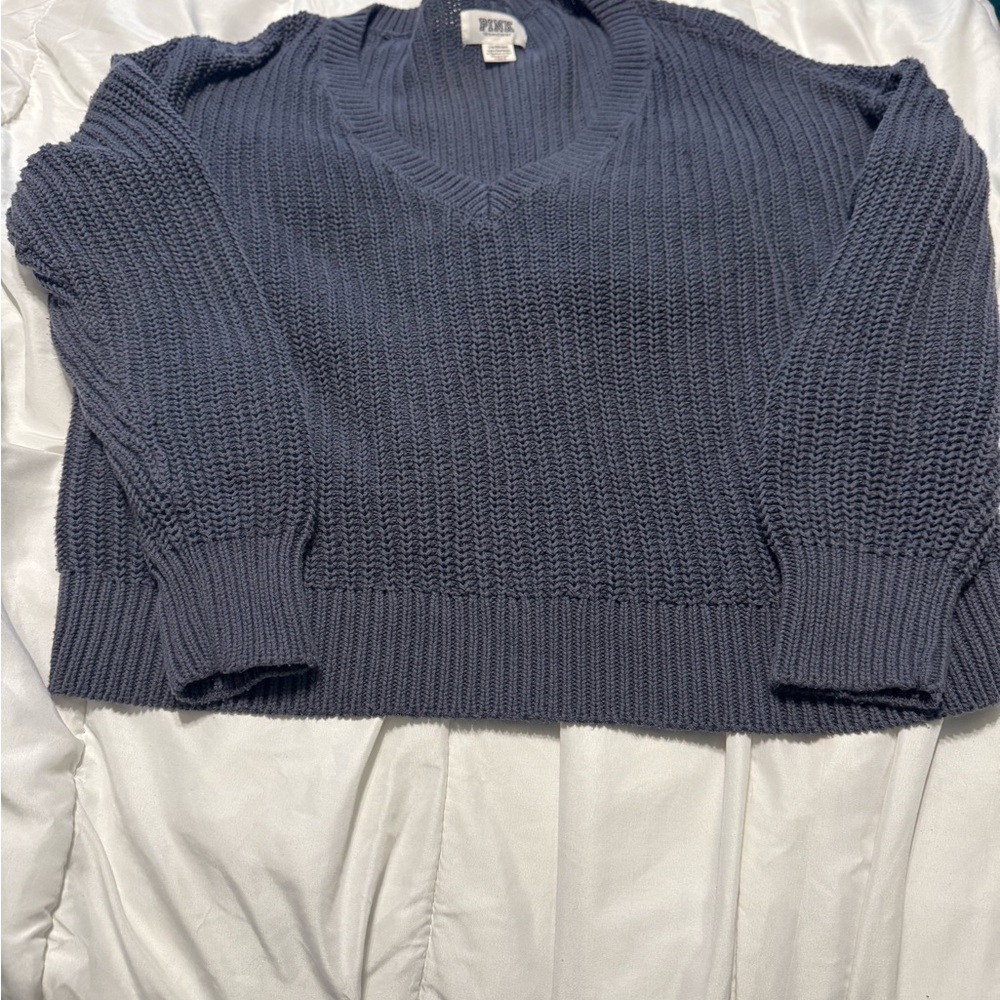 PINK Victoria's Secret Gray Ribbed Knit Sweater